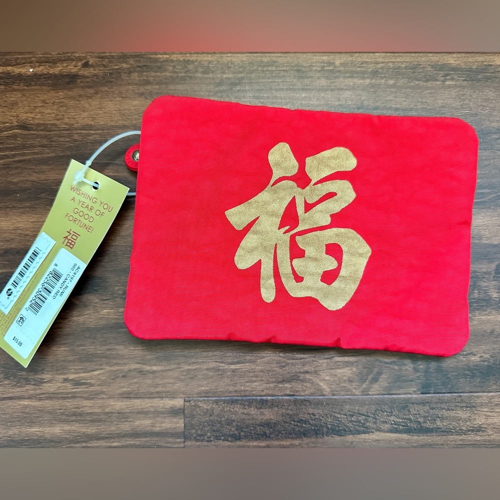 NWT Kipling Rumi Candy Red Slim Case Chinese New Year Good Luck Envelope Bag